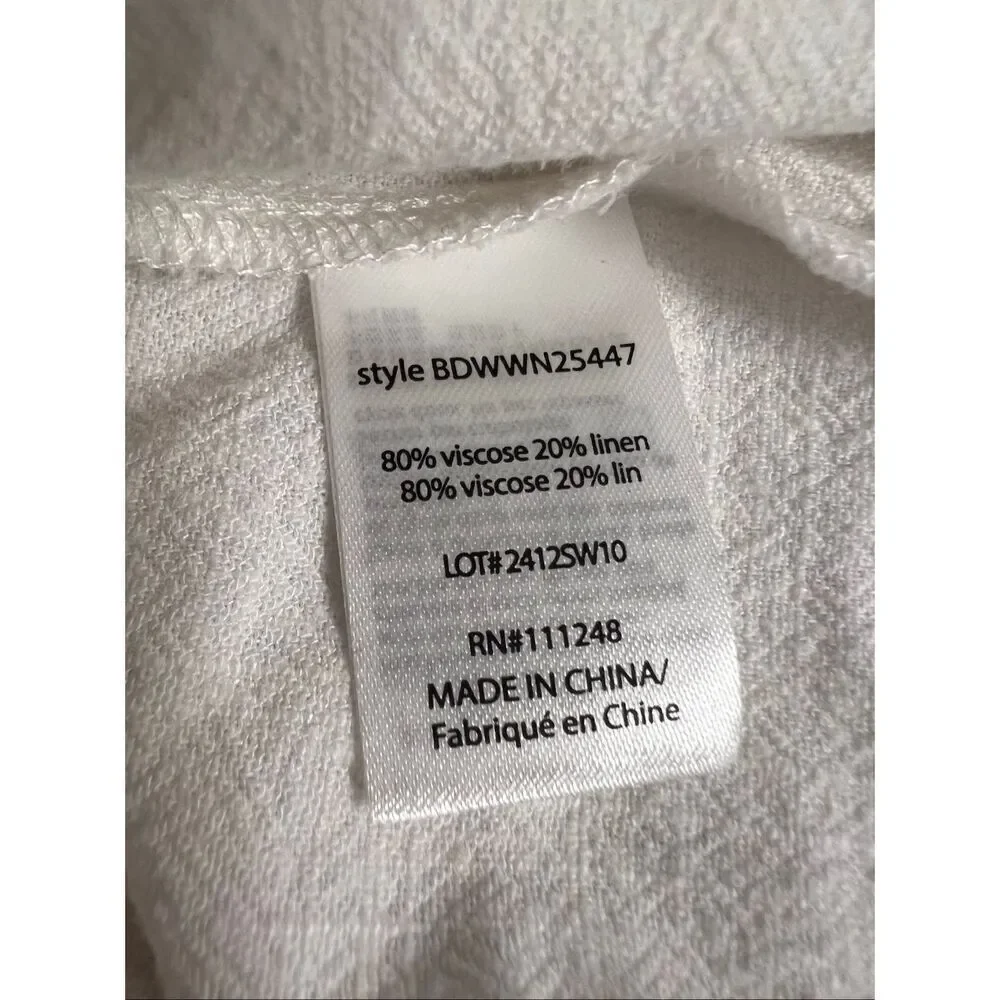 Barefoot Dreams Women's White Linen Blend Cinched Button Shirt Dress Large NWOT - Picture 4 of 5